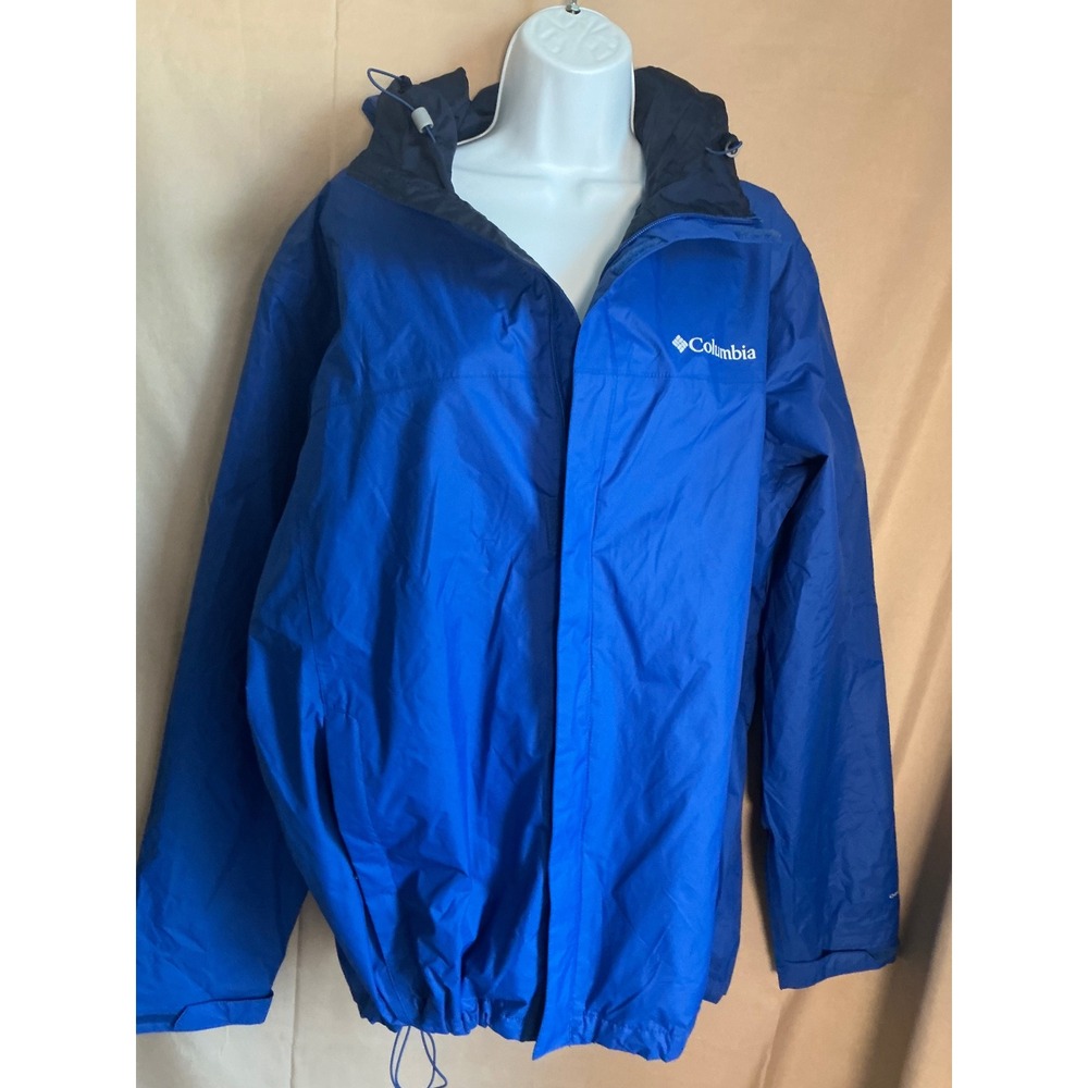 Columbia Omni-Tech Rain Jacket Mens Large Blue Excellent Waterproof Hooded Shell